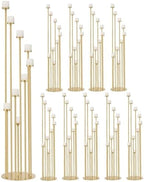 10pcs 9 Arm Gold Candelabra, Fit for Flameless or Wax by WeddingPartyDecoration