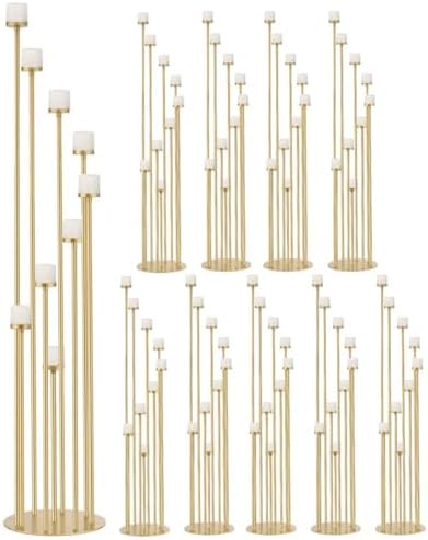10pcs 9 Arm Gold Candelabra, Fit for Flameless or Wax by WeddingPartyDecoration