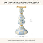 MACKENZIE-CHILDS Pillar Candlestick, Large, Light-Blue-and-White Sky Check - Image 4