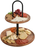 Gibson Home Gracious Dining 2-Tier Round Acacia Wood Serving Tray – Rustic Charcuterie Board Stand with Black Iron Handle – Tiered Party Platter, Dessert Display or Lazy Susan for Entertaining by GibsonHomewares