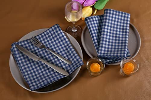 Native Fab Gingham Cloth Napkins 16x16 inches, 100% Cotton Dinner Napkins with Checks, Set of 12, Machine Washable Cloth Napkins, Soft Breathable Absorbent, Blue White - Image 2