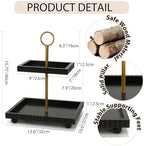 Modern 2 Tier Black Rectangular Decorative Tray with Gold Handle - Image 3