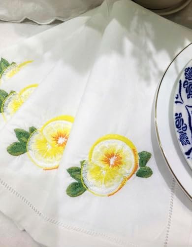 Embroidered Cloth Napkin Lemon Cotton Napkins Set of 6, 20x20 Hemstitch Table Napkins Machine Washable, Daily & Holidays, Great Present Ideas - Image 2