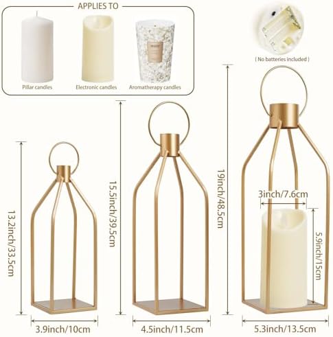 Elegant Gold Decorative Lanterns Set of 6-19/16/13 Inch - Image 2