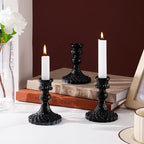 Glass Candle Holders Set, Vintage Decorative Design,Elegant Table Candlesticks Set for Dining Room,Wedding, Spring Party, Romantic Dinner, Festival & Windowsill Decor (12, Black, XZS) - Image 6