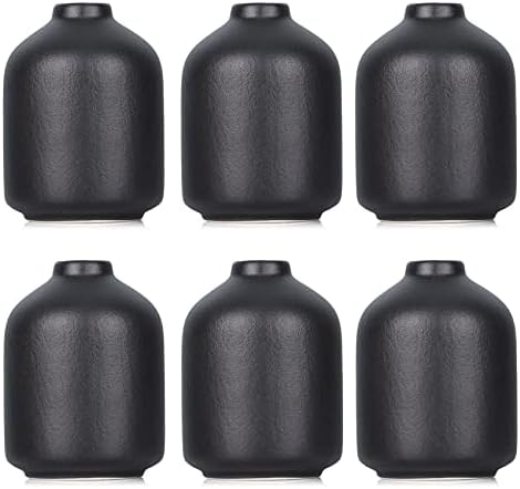 6 Pack Boho Vases, Modern Black Ceramic Bud Vases for Home Decor, Dry Flowers Centerpieces in Bulk, Mini Flower Vases for Wedding Decor by QIANLING