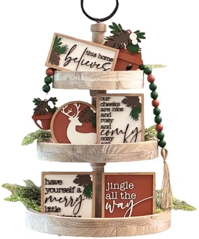 7 Pcs Christmas Themed Tiered Tray Decor Set, Christmas Themed Decor Bundle For Tier Tray, Christmas Tiered Tray Decorations, Seasonal Tier Tray Decor by WintuckHome