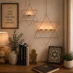 S/2 Star of David Magen Hanging Candle Holder Set Gold Metal Hanukkah Wall Decor with Tealight Holders Jewish Home Decor Party Holiday Decorations 24” & 17” - Image 6