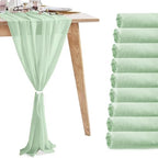 10 Pack Sage Green Chiffon Table Runners, 120 x 12 in by VZZNN