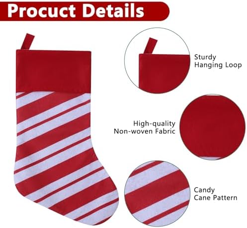 24 Pack Candy Cane Christmas Stockings, 19 Inches Red and White Christmas Stockings for Family Christmas Holiday Decorations - Image 3