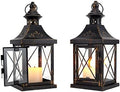 TRIROCKS Set of 2 Decorative Candle Lantern 11'' High Metal Candle Holder Hanging Lantern Perfect for Home Decor Halloween Living Room Parties Events Tabletop Indoors Outdoors (Black with Gold Brush) by TRIROCKS