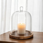 8" Wide Glass Bell Cloche with Wooden Base In Vintage Natural, Clear Dome Display Cover, Decorative Terrarium Jar (Vintage Natural, 9.5"x11") - Image 3