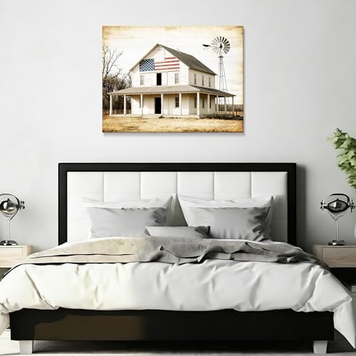 July 4th Patriotic Canvas Wall Art 4th of July USA Decorations Rustic Old Barn Artwork American Flag Painting Independence Day Home Decor 16x24in - Image 5