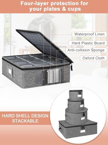 Cirhy Rigid China Storage Containers, Mug & Cup Organizer,5-Piece Set,Grey - Image 2