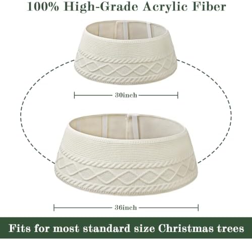 Knitted Christmas Tree Collar: Large Cream White Crossed Diamond Textured Chunky Cable Knit Christmas Tree Collars for Artificial Trees, Rustic Farmhouse Tree Ring Tree Skirt for Holiday Home Décor - Image 2