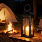 Lantern Decorative Indoor & Outdoor, 16.25IN Large Hanging Candle Lanterns, Black Metal Decorative Candle Lanterns, Waterproof Hanging Lantern for Porch Patio Wedding Home - Image 7