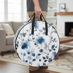 Blue Flowers Round Storage Bag 24 Inch, Retro Spring Watercolor Leaves Floral Clothes Storage Container with Handles Heavy Duty Organizer for Comforter, Bedding & Holiday Wreaths - Image 2