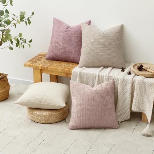 MIULEE Soft Decorative Chenille Pillow Covers Light Pink 20x20 Pack of 4 - Image 4