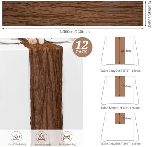 12 Pack Brown Cheesecloth Table Runner 10FT Cheese Cloths for Wedding Decor, 20x120inch Rustic Boho Gauze Table Runners for Wedding Party Bridal Shower Table Decoration - Image 2