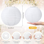 Treela 72 Pack White Chinese Paper Lanterns for Wedding Party Decor, 8" - Image 3