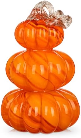 Stacked Glass Pumpkin Decor, Fall Halloween Table Centerpiece, Orange by Arborus