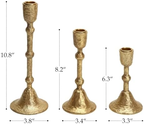 NIKKY HOME Gold Hammered Taper Candle Holders Set of 3, Vintage Candlestick - Image 3