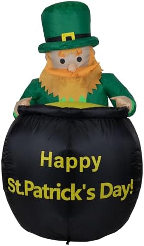 LED Lighted Inflatable Leprechaun with Pot of Gold St. Patrick's Day Outdoor Decoration - 4' - Image 2
