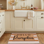 2pcs Fall Hello Pumpkin Doormats Layered Autumn Front Porch Welcome Mat and Striped Crystal Velvet Layering Rug Non Slip Outdoor Entryway Flooring Decor for Thanksgiving - Image 5
