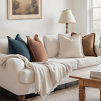 MIULEE Fall Linen Fringe Pillow Covers Set of 4 24x24 Beige/Brown/Blue - Image 4