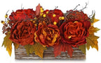 DILATATA Fall Decor Autumn Harvest Floral Centerpiece with Artificial Peony Maple Leaf and Berries Arrangement for Thanksgiving Party Mantel Fall Decor by DILATATA