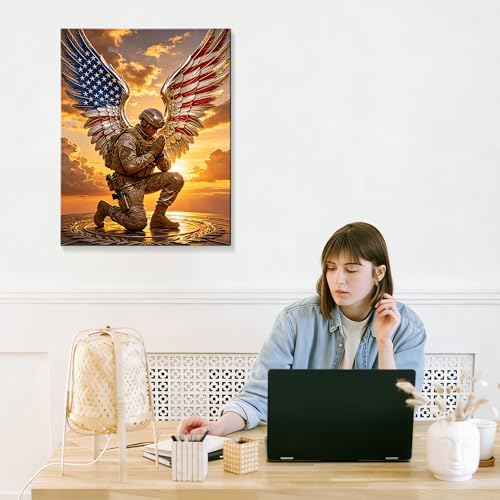 July 4th Patriotic Canvas Wall Art 4th of July USA Decorations American Flag Angel Soldier Picture Wall Decor Independence Day Home Decor 24x32in - Image 7