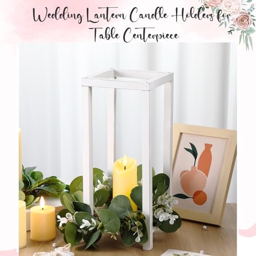 Geelin 10 Pcs Wooden Wedding Lantern Centerpiece Candle Lantern Table Wooden Candle Holder Decorative for Wedding Party Table Valentine Decor(13 in,White) - Image 4