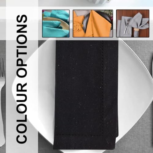 LFH Home Hemstitched Cloth Dinner Napkins 18x18 Inch Set of 12 - Reusable 100% Cotton Machine Washable Cocktail Napkins with Metered Corners for Daily, Party, Wedding, Bar Use - Black - Image 3