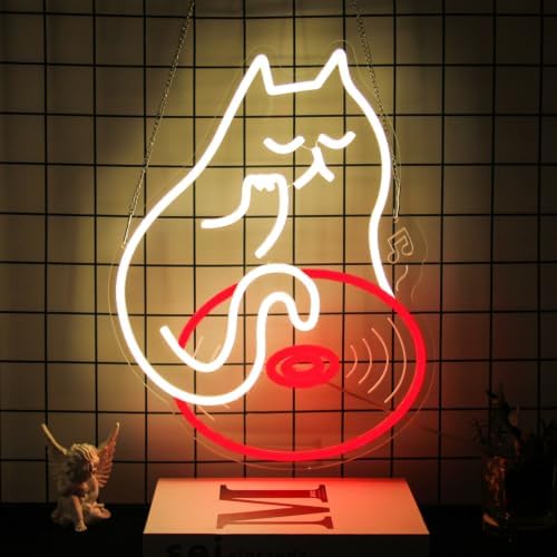 Cat DJ Neon Sign Vinyl Record LED Light for Bedroom Bar Music Room Decor by CKTBLEY