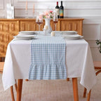 Light Blue White Plaid Gingham Ruffle Table Runner Cabinet Cover 13"x120" by KMASANIJI