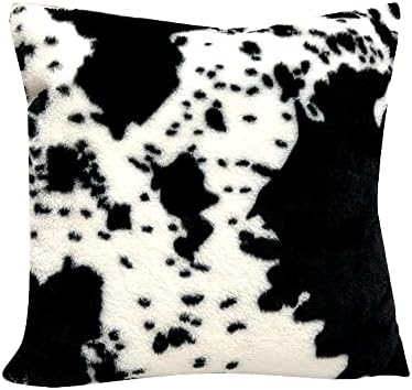 TOMWISH Pack of 2 Soft Cozy Fleece Flurry Throw Pillow Covers Cases for Couch Bed Sofa Farmhouse Cowhide Accent Animal Skin Black White Pattern Printed Both Sides 22x22Inch - Image 2