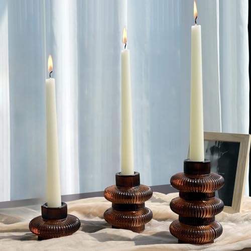 VOHO 6pcs Brown Candlestick Holders, Fall Amber Candle Sticks Holder Decor - Image 4