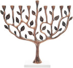 The Dreidel Company Large Copper Hanukkah Menorah Tree of Life with Stone Base 11 Inches Long by TheDreidelCompany