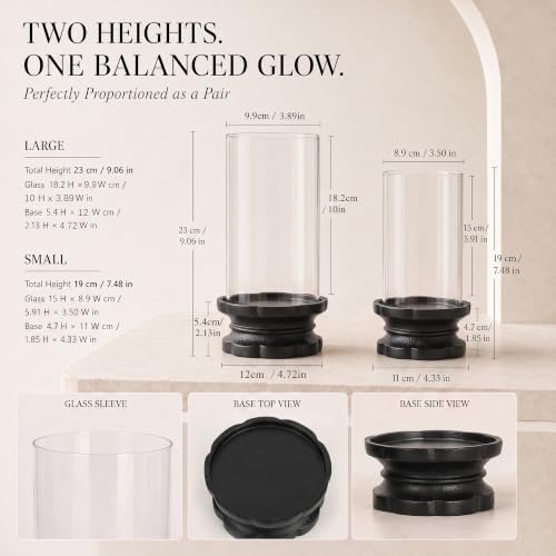 Set of 2 Black Cast Iron Hurricane Candle Holders Flower Base - Image 5