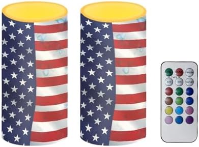 Flameless Candles LED American Flag Decorative Candles Butterfly Print Battery Operated Ornage Flickering Candles with 18-Key Remote Timer Pillar for Home Living Room Party Table Decorations - Image 2