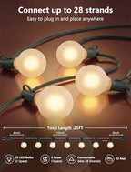 25FT LED G40 Frosted White Outdoor String Lights 27 Shatterproof Globe Bulb - Image 2
