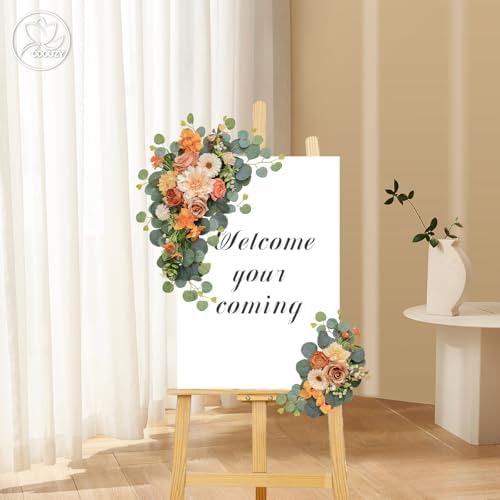 Odouzy Artificial Wedding Arch Flowers for Wedding Sign,Set of 2 for Welcome Ceremony Sign,Faux Floral Swags,Banquet and Reception Backdrop Floral Decoration (Orange) - Image 5