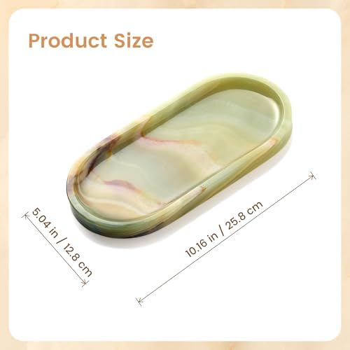 Natural Marble Decorative Tray, 9.8”x4.4”, Light Green - Image 3