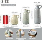 Ceramic Vase Set of 3 | Neutral Vase Home Decor with Handle | Pottery Modern Farmhouse Vases Pampas Grass Flower Vases for Home Decor Table Living Room Centerpieces Mantel Decor - Multicolor - Image 2