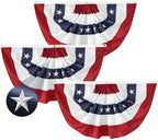 3 Pack American Patriotic Bunting 2x4 Ft USA Pleated Fan Flag Embroidered Stars & Sewn Stripes for Memorial Day, Patriots’ Day & 4th of July Outdoor Porch Fence Garden with Brass Grommets by LinaGarten