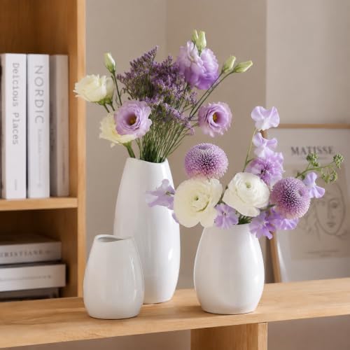hjn Ceramic Vase Set of 3 White Flower Vase for Home Decor, Modern Decorative Vases for Flowers/Ideal Shelf Decor/Table/Living Room/Kitchen/Office-White - Image 6