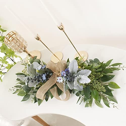 Artificial Eucalyptus Swag with Daisy Flower 25.6in Greenery Swag with Bow and Flocking Leaves Berries Farmhouse Decorative Swag for Home Wedding Wall Door Decor - Image 5