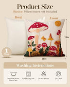 Embroidered Throw Pillow Cover 18x18 Inch - Spring Summer Boho Decorative Pillow Cover with Zipper for Living Room Couch Sofa Bed Aesthetic Design Mushroom Moon Cushion Pillowcase (Pack of 2) - Image 4