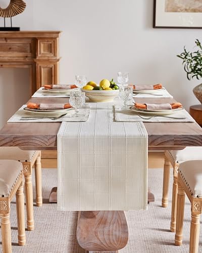 ZeeMart Linen Checked Farmhouse Placemats Set of 6, Ivory 13x19in - Image 5