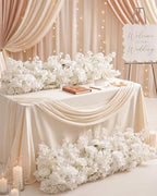 36inch Aisle Flower Garland with Chiffon Sheer Drape, White Rose & Sakura Artificial Flowers for Wedding Arch, Backdrop, Reception Table Decor - Floral Runner for Ceremony Pathway & Bridal Suite - Image 5